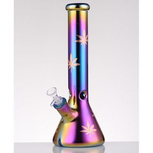 Leaf Glass Bong - Rainbow Oil Slick (AK080)