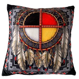 Medicine Wheel 18" Micromink Cushion - Black (0351)