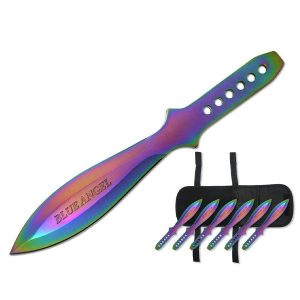 9" Blue Angel Iridescent Throwing Knives 6 Pcs / Set - (T00604-6)