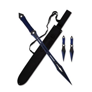Tactical Machete Sword with Two 7.5" Throwing Knives - T661086BL