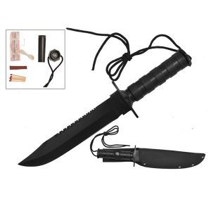 13.5″ Hunting knife w/ nylon sheath, black blade (T22004BK)