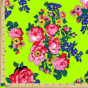 Kokum Flower Cotton Fabric Bolt - Neon Green (2900)
