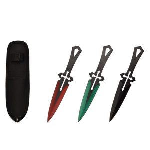 6.5″ Throwing Knife with Sheath 3PC SET -Red/Green/Black (T00502-1)
