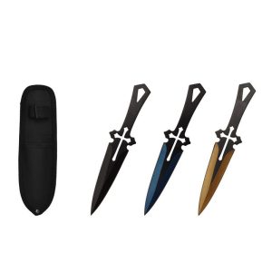 6.5″ Throwing Knife with Sheath 3PC SET - Blue/Gold/Black (T00502-2)