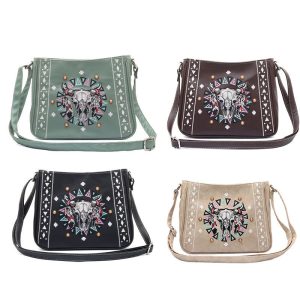 Embroidered Cross Body Bag - Buffalo Skull (1640 BS)