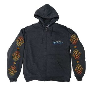 Graphic Design Printed Sherpa Lined Chest & Back Printed Zip-Up Hoodie - 1279B/0279 Native Warrior
