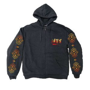 Graphic Design Printed Sherpa Lined Chest & Back Printed Zip-Up Hoodie - Black - Warrior (0279)