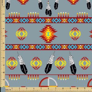 medicine wheel with eagle feather fabric grey