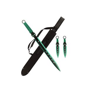 27" Tactical Machete Sword w/ Two 8" Throwing Knives - Green (T661085GN)
