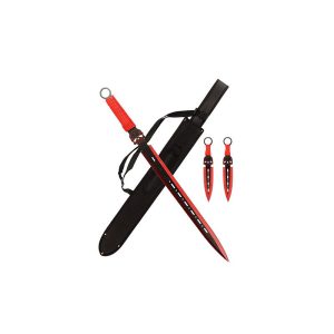 Tactical Machete Sword with Two 8" Throwing Knives T661085RD