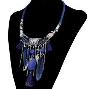 JS22210 - Set 5 - Beaded & Feathers Indigenous Necklace