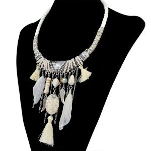 JS22210 - Set 2 - Beaded & Feathers Indigenous Necklace