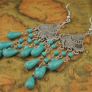 JS22218 - Metal Turquoise Indigenous Earrings