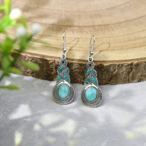 JS22233 - Metal &Turquoise Stone Indigenous Earrings