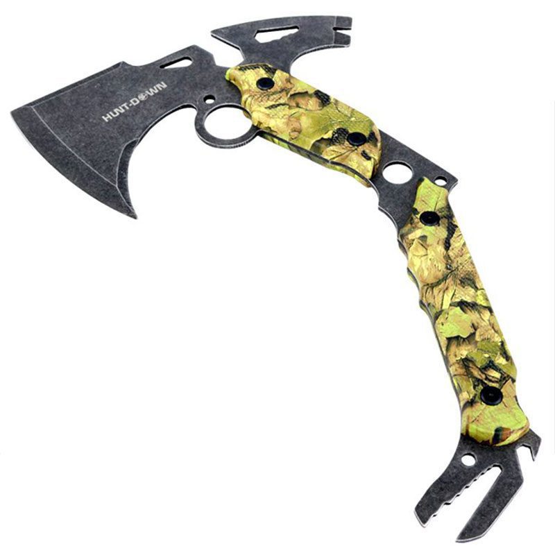 Hunt-Down 13" Hunting Survival Axe With Sheath - Green Camo Color Handle - 9807