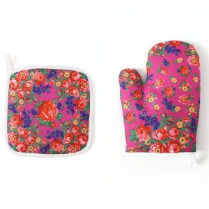 Kokum Floral Gloves and Mat Set - Fuchsia/Pink