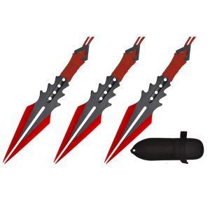 Split Blade Throwing Knife - Red Handle 3PC Set - (T003852RD)