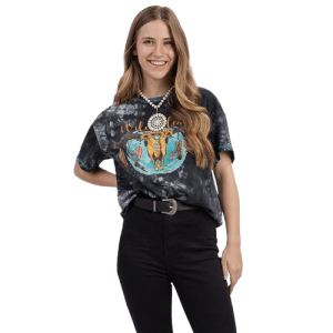 American Bling Women's Tie Dye  - Wild Cow Graphic - Size - Small  (T3002BK-S)