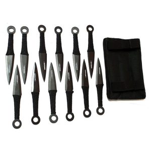 Set of 12 Black Throwing Knives 6" with Black Handle & Sheath (6233)