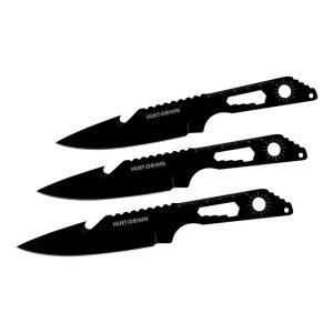 8" Three Piece Hunt Down Black Throwing Knife Set With Fish Hook (9569)