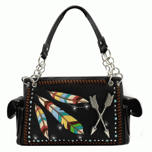 Western Premium Feather Embroidery Concealed Handbag Black (G939W123AR BK)