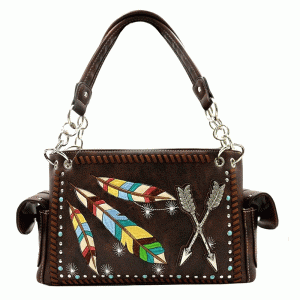 Western Premium Feather Embroidery Concealed Handbag Dark Brown (G939W123AR BO)