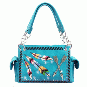 Western Premium Feather Embroidery Concealed Handbag Turquoise (G939W123AR TQ)