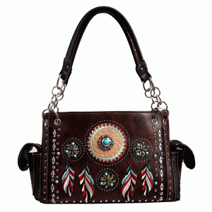 Western Style Tribal Feather Embroidery Concealed Handbag - Brown (G939W148 BO)