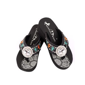 SE103-S037 Mandala Cactus Wedge Flip-Flop-Black-(SE103-S037BK)