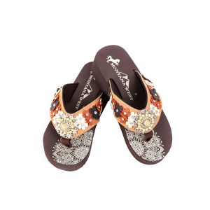 Mandala Floral Applique Wedge Flip-Flop-Brown-Assorted Sizes-(SE97-S096BR)