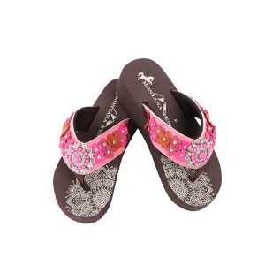 Mandala Floral Applique Wedge Flip-Flop-Pink-Assorted Sizes-(SE97-S096PK)