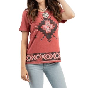 American Bling Women's Red Washed Aztec Graphic Tee - XL - Red  (T2111OR-XL)