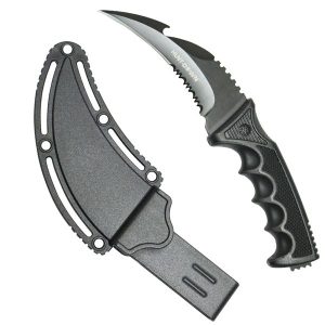 Hunt-Down 8.5" All Black Karambit Knife With Sheath 3CR13 Steel Fixed Blade (13827)