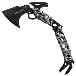 Hunt-Down 13" Hunting Survival Axe With Sheath - Skulls Pattern Handle (9809)