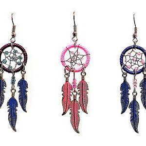 Beaded Dream Cather Earring With Colored Metal Feather Dangle - Assorted Colors  (NDC-CMFTH)
