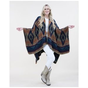 Tribal Multi Color Reversible Ruana Wrap - Navy (FP60723-NV)