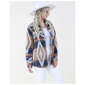 Vintage Tribal Print Shacket - Navy Khaki (FP64614-NVKK)