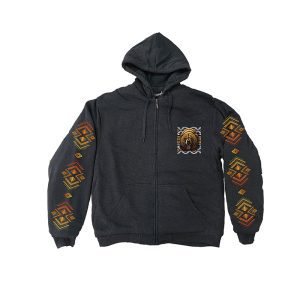 Graphic Design Printed Sherpa Lined Chest & Back Printed Zip-Up Hoodie - 1279B/0279B Bear Tribal