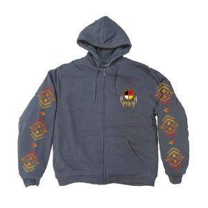Graphic Design Printed Sherpa Lined Chest & Back Printed Zip-Up Hoodie -0279/1279B Medicine Wheel
