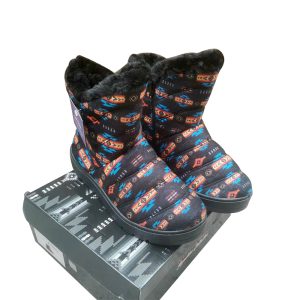 Printed Ladies Winter Slipper/Boot With Soft Lining - Black  (0845-1901)