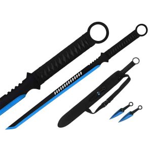 28″ Full Tang Blue Coated Machete & 2 Knives (T631067BL)