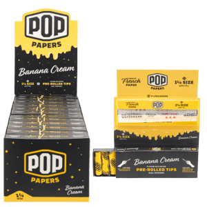 Pop Papers 1 ¼ Size Rolling Papers with Pre-Rolled Flavor Filter Tips - Banana Cream (RP-1400)
