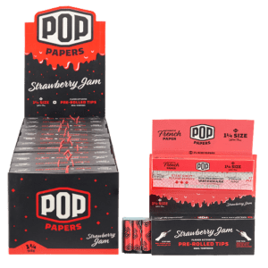 Pop Papers 1 ¼ Size Rolling Papers with Pre-Rolled Flavor Filter Tips - Strawberry Jam (RP-1402)