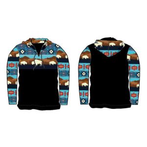 White Buffalo Design Collection Chest & Arms Printed Long Sleeve Hoodie - Turquoise (1279-2272)