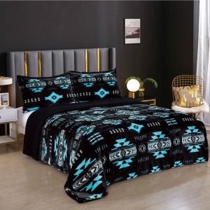 3pcs - 16112 Black Neon Collection Sherpa Lined  Cloud Reversible King  Blanket (1927B Black Neon)