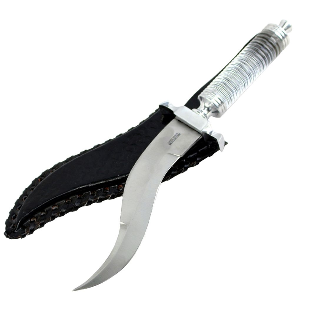Defender Xtreme 12.5" Crystal Handle Stainless Steel Hunting Knife Curved With Leather Sheath (9393)
