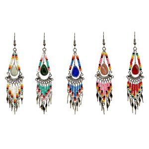 Native Style Canutillo W/Glass  Bead in Middle  Earing  (BAMM-NA-EAR)