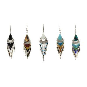 Stone Earring w /Long Beaded Dangle ( ST-B-EAR)