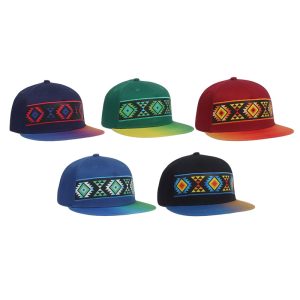 SQ Geo Design Embroidered Snapback hat With Printed Flat Brim Hat -  Assorted Color (1198)