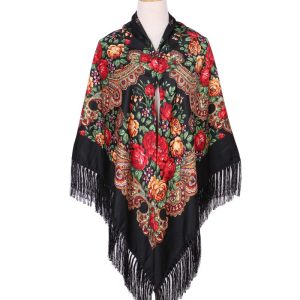 62" x 62" - Floral Scarf (CD-SCARF-4 Black)